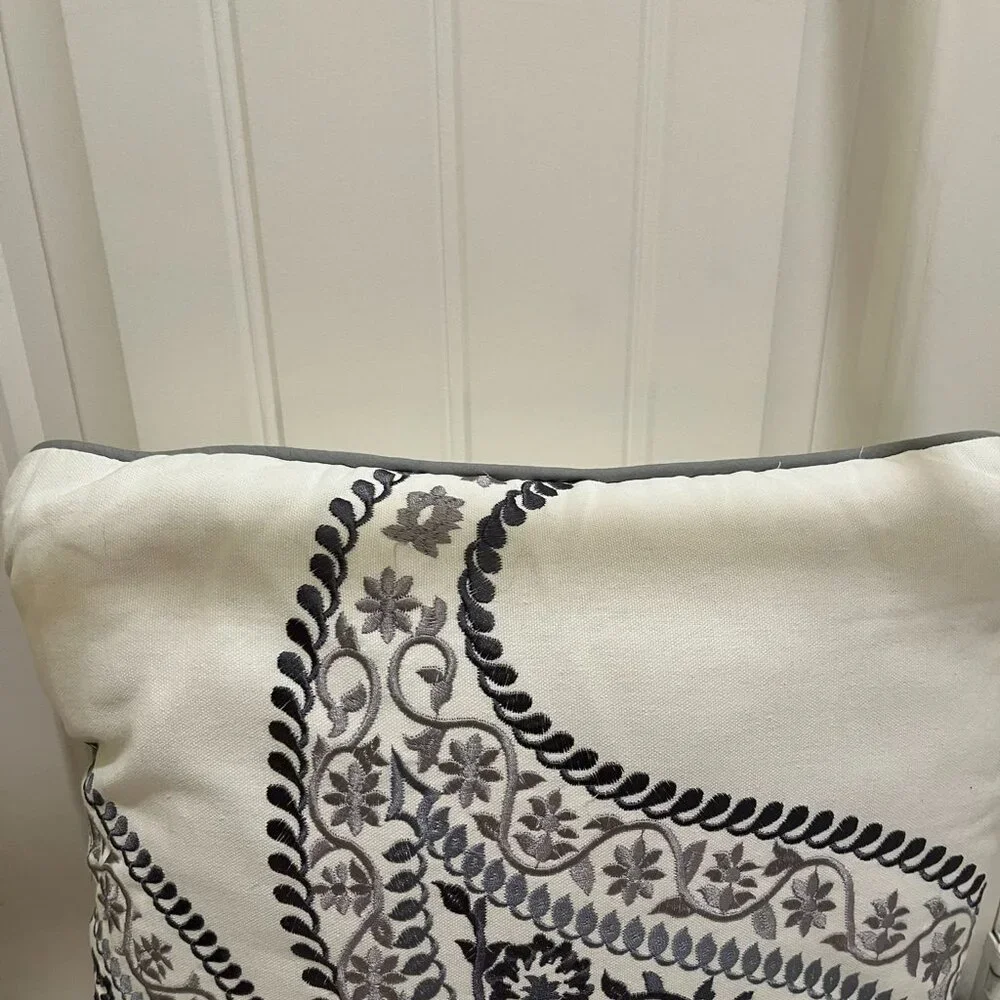 Harbor House Stella White Navy Paisley Embroidered Square Bed Throw Pillow 17X17